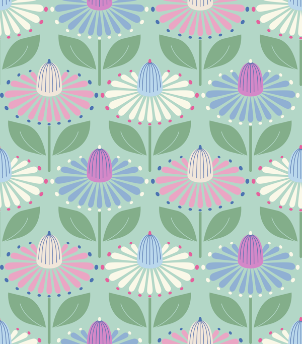 Happy retro coneflowers mint