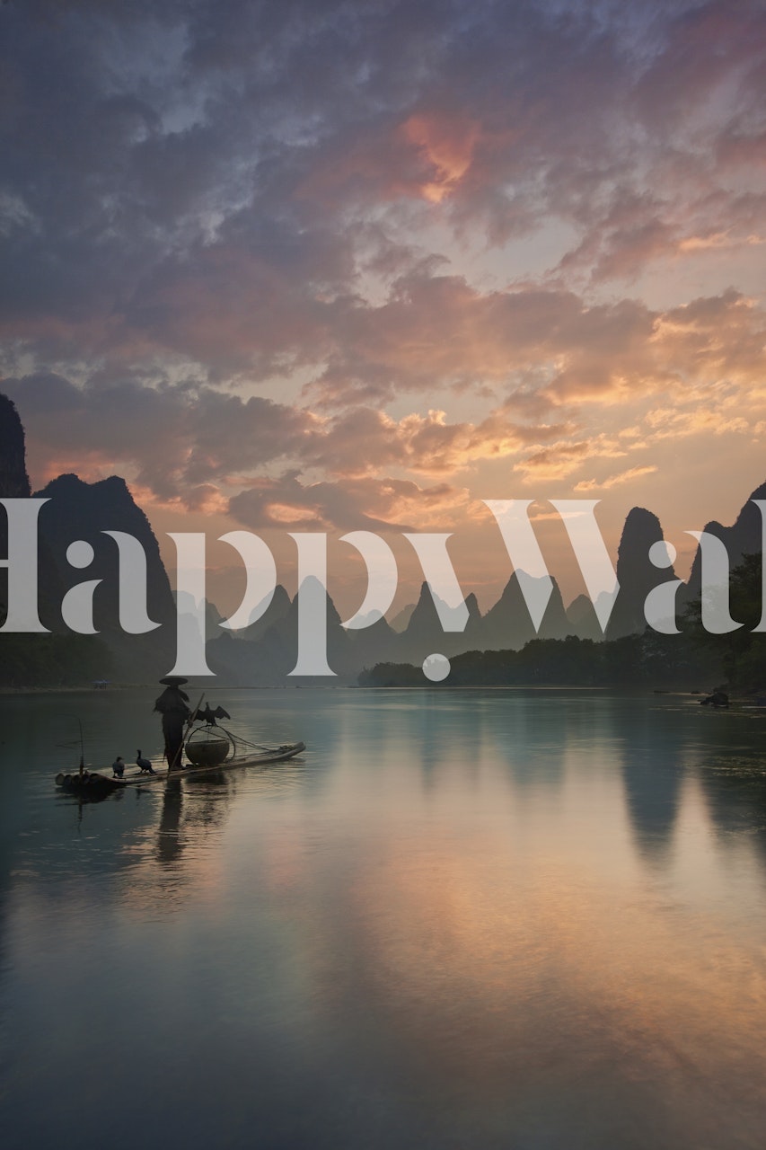 Li River Sunrise wallpaper in a room