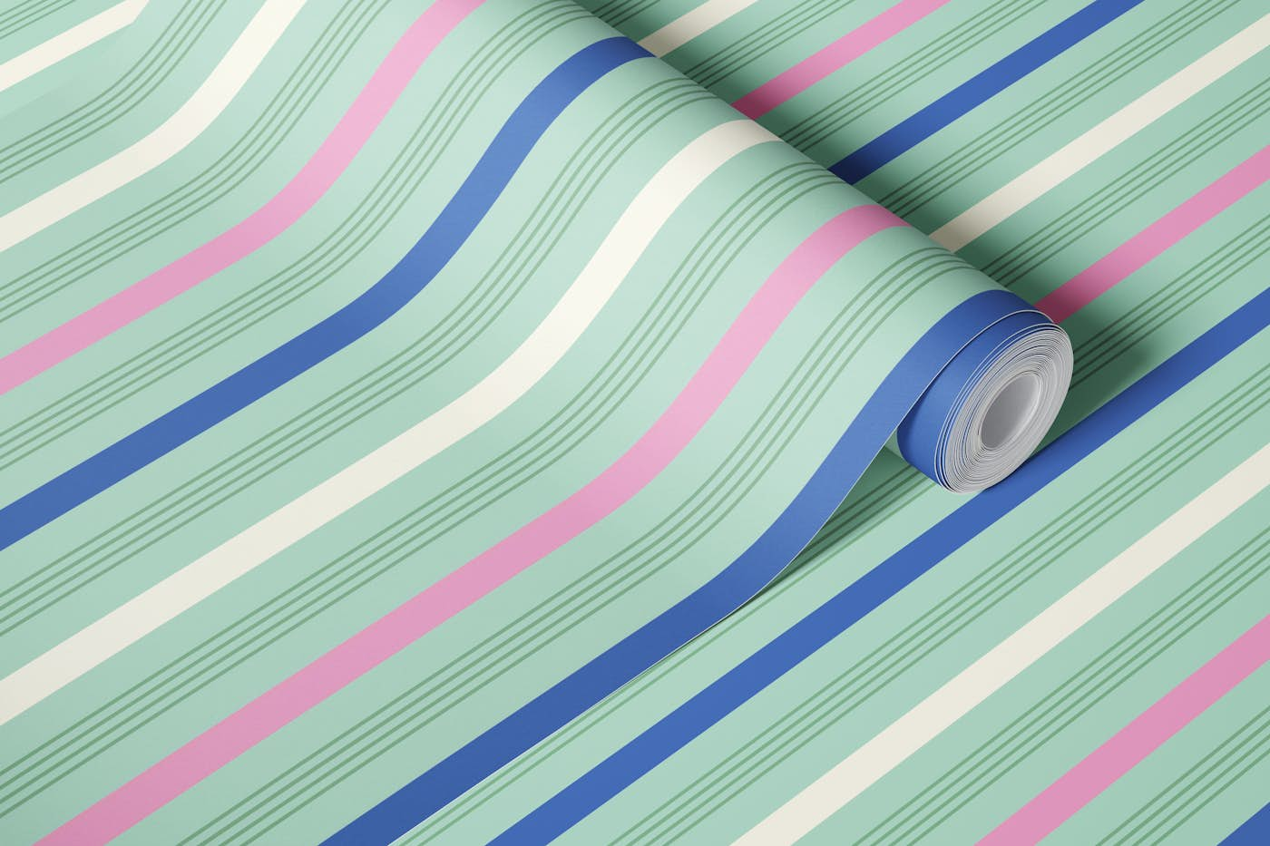 Happy retro Stripes pastel mint, blue, pink wallpaper roll