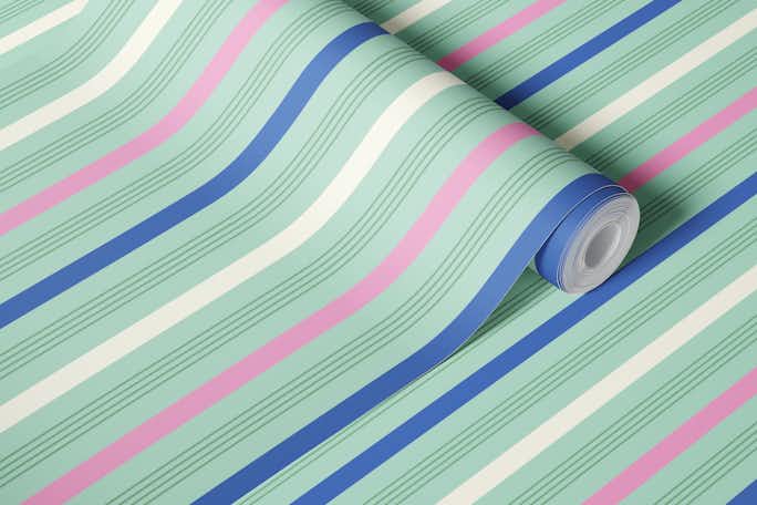 Happy retro Stripes pastel mint, blue, pinkwallpaper roll
