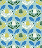 Happy retro coneflowers teal wallpaper