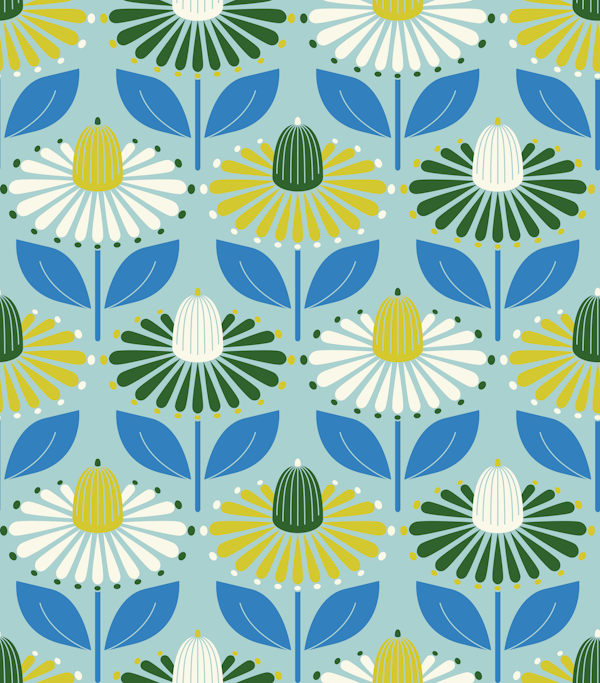 Happy retro coneflowers teal