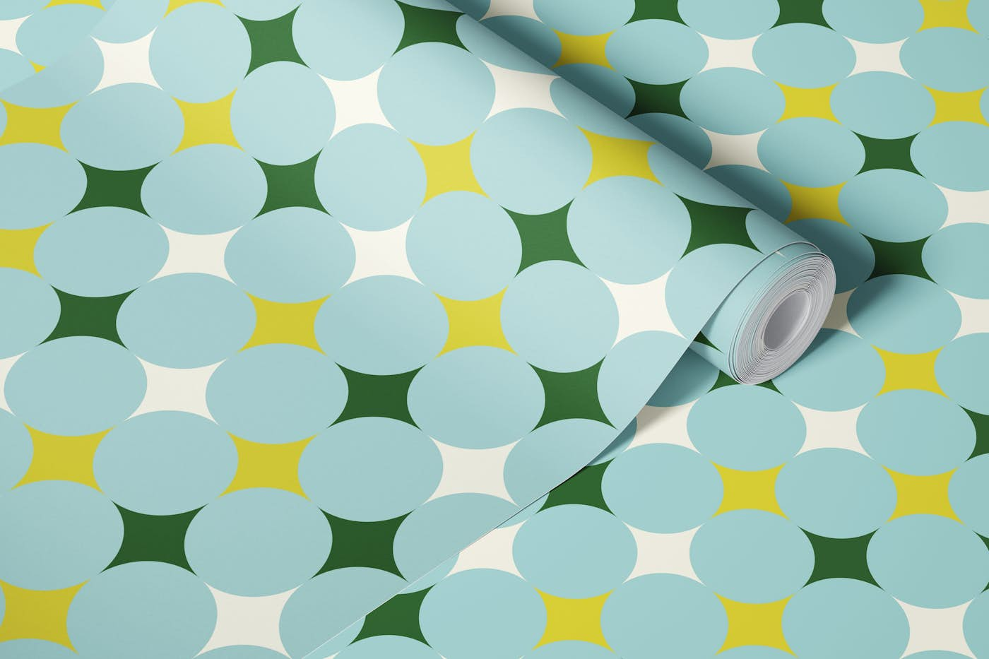 Happy retro diamonds fresh mint, green, blue wallpaper roll