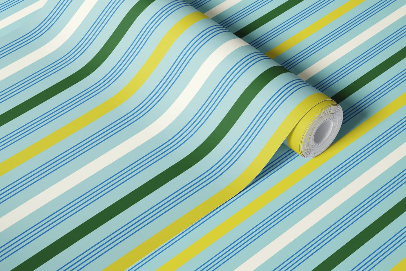 Happy retro Stripes fresh mint, green, blue wallpaper roll