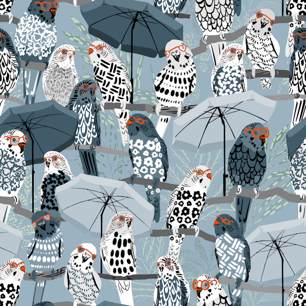 budgie on vacation blue