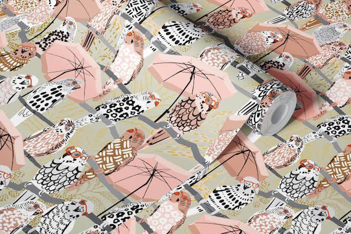 budgie on vacation cream whitewallpaper roll