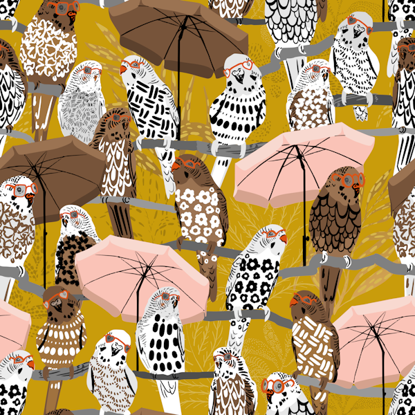 budgie on vacation mustard yellow