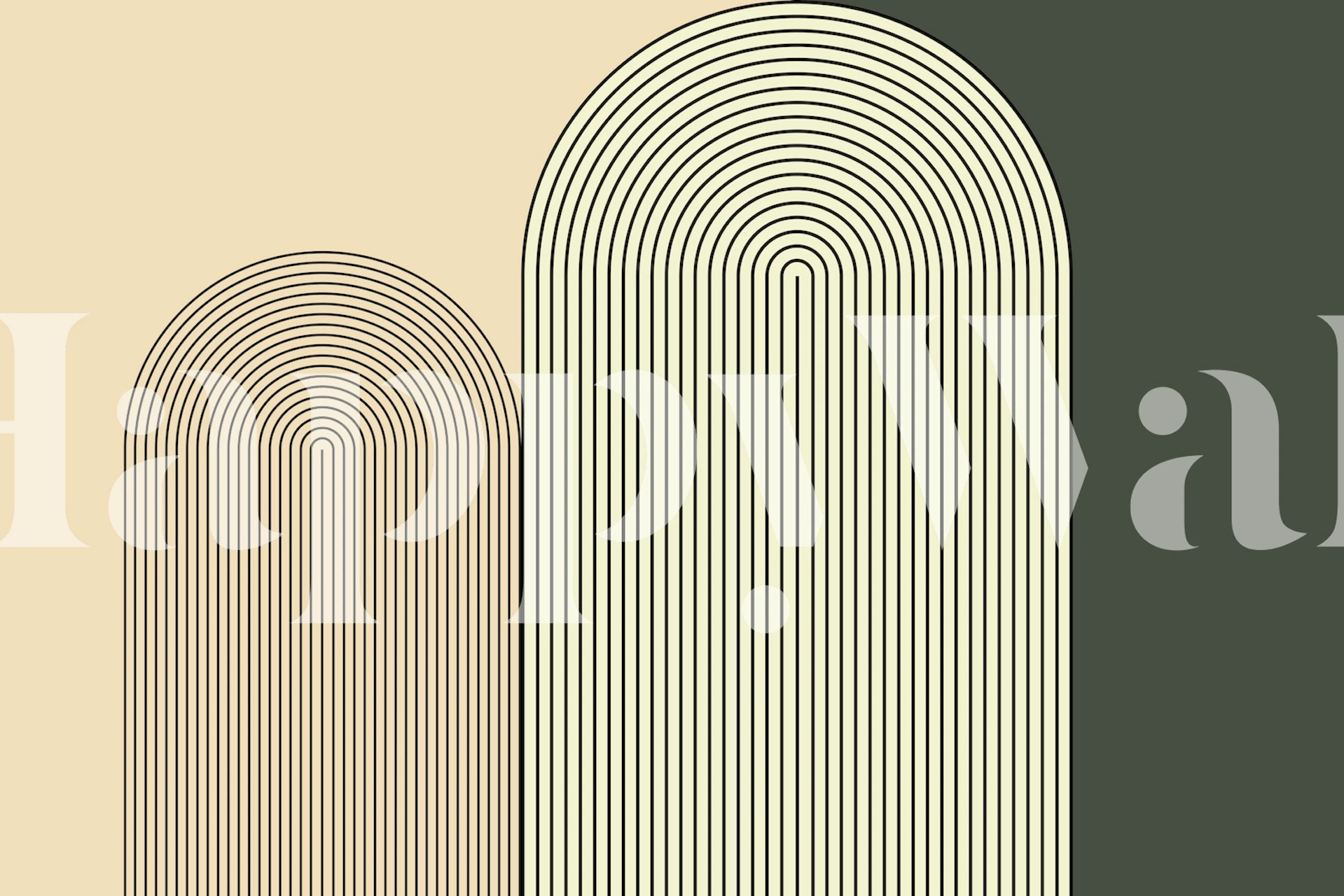 Geometric lines in cream and dark green wallpaper