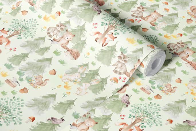 Woodland friends in the autumnal forestwallpaper roll