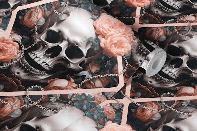 Skulls And Roses Gothic Romance Elegance Pattern Peachwallpaper roll