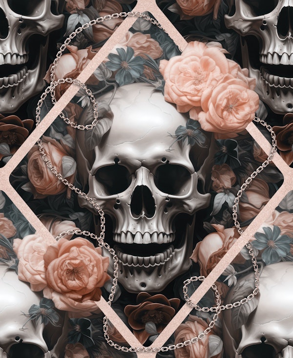 Skulls And Roses Gothic Romance  Peach
