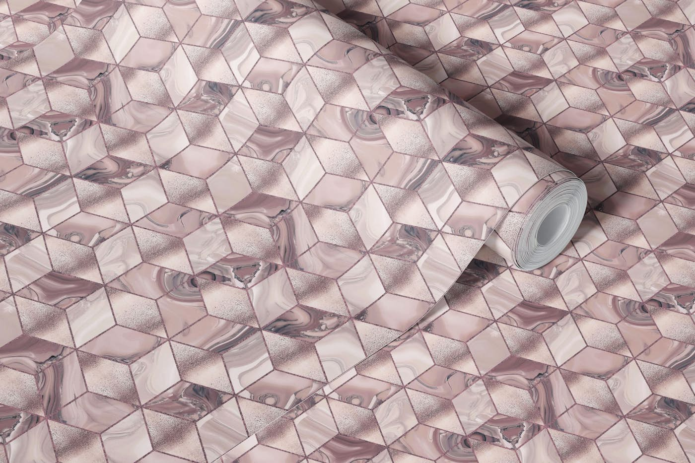 Cubics Modern 3D Geometry Pattern Rose Gold wallpaper roll