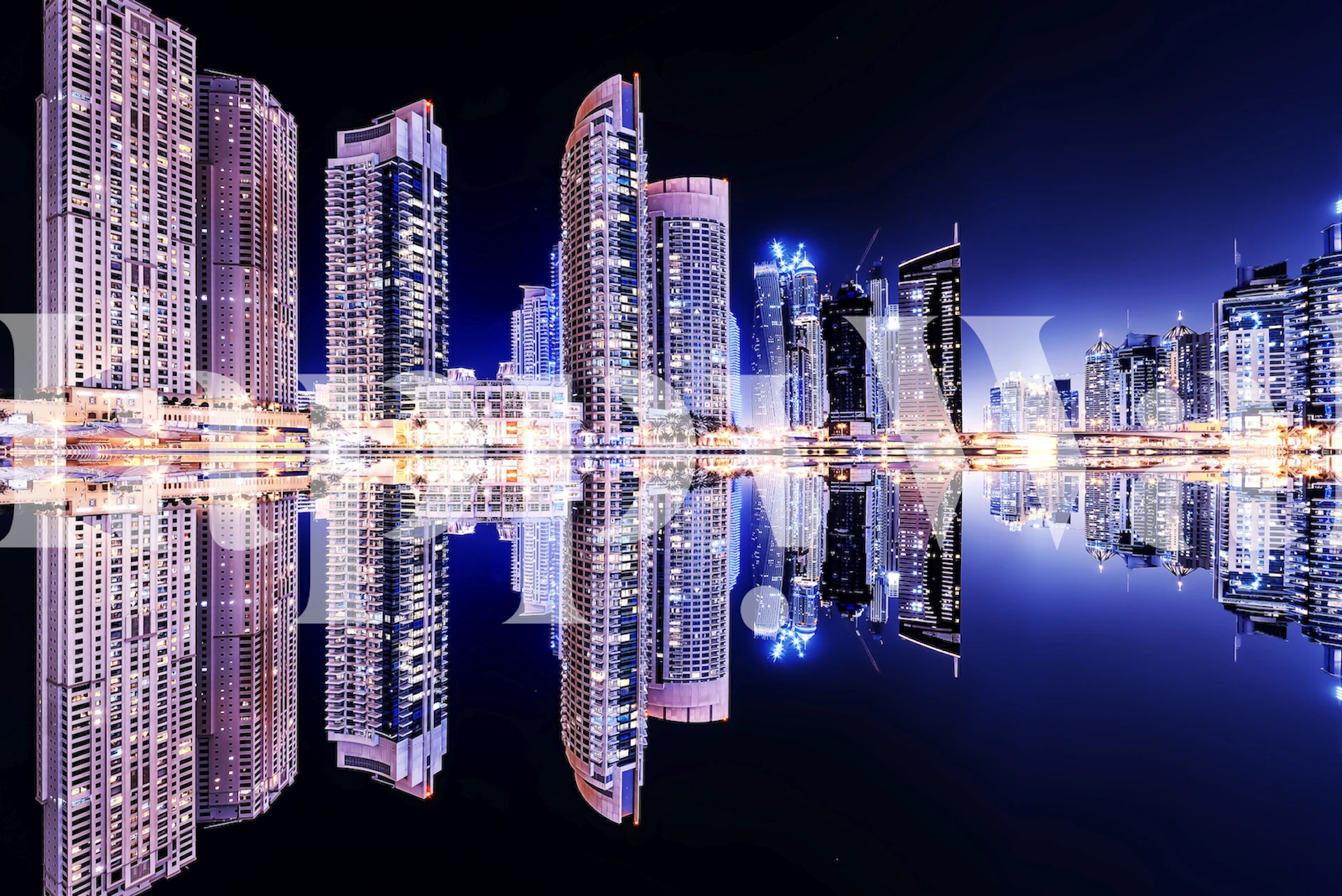 papel pintado Dubai Marina Reflection en una habitación