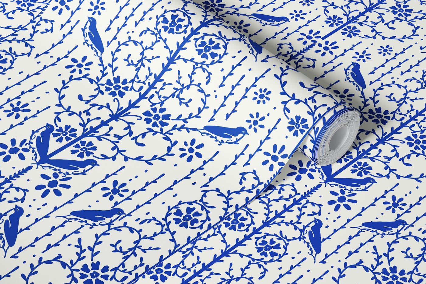 Classic blue French cottage wallpaper roll