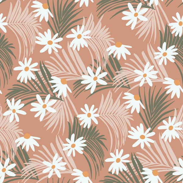 Retro Summer Daisies and Palms Pattern 1
