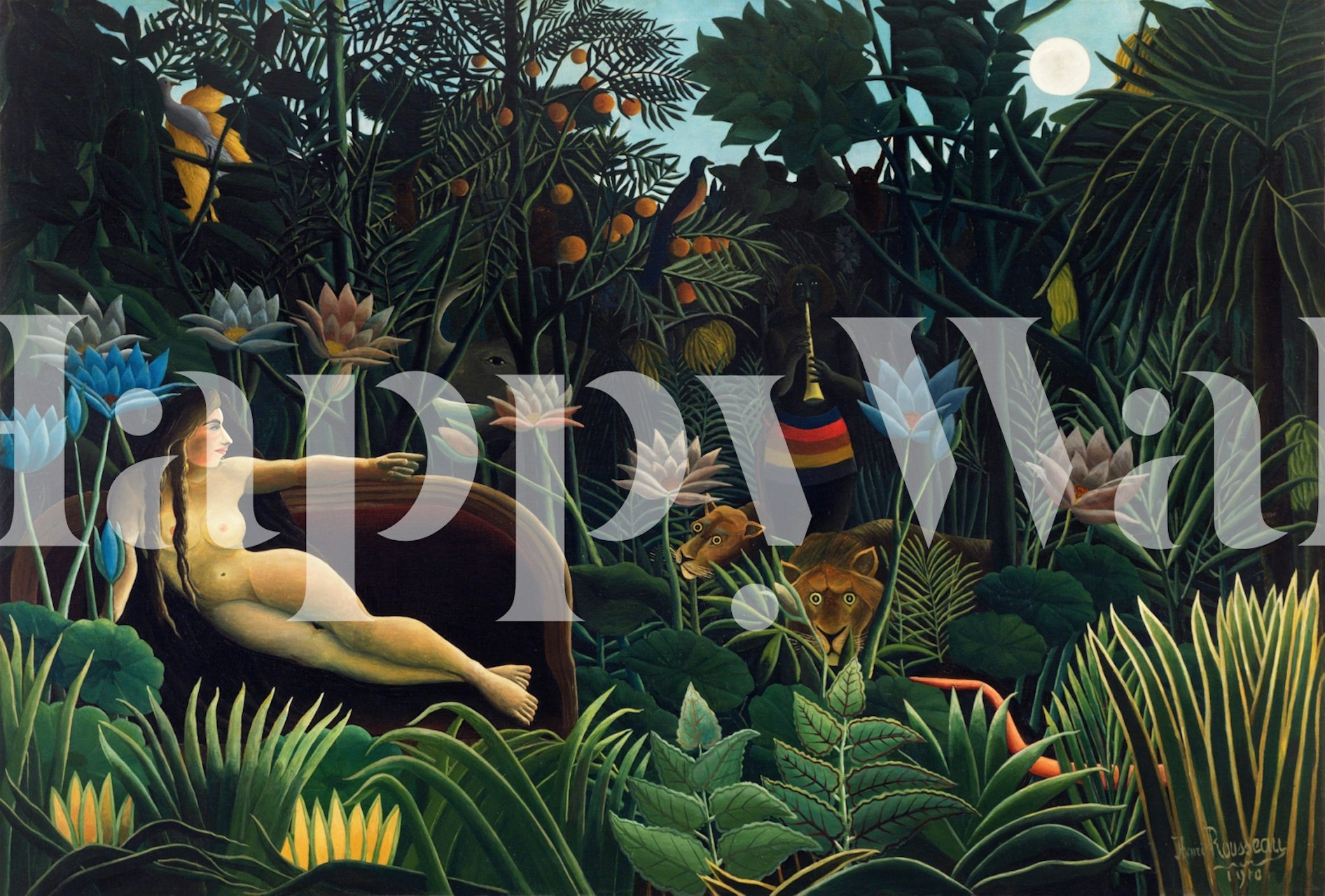 Nude figure in lush green tropical rainforest wallpaper