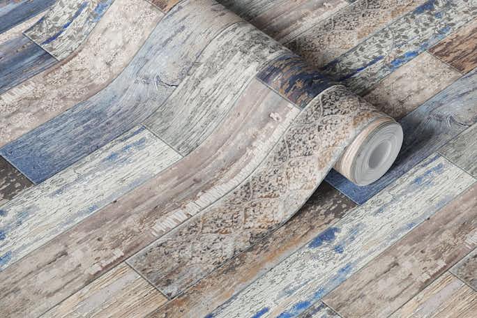Vintage Wood Tiles Pattern Capri Bluewallpaper roll