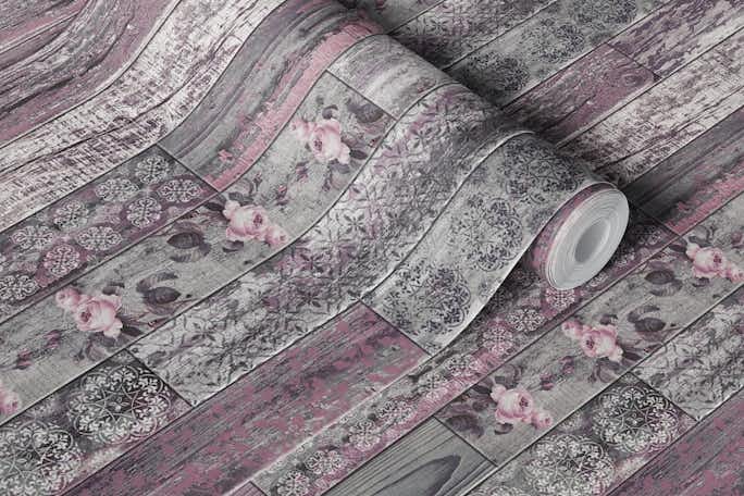 Vintage Wood Tiles Pattern Grey Mauve Pinkwallpaper roll