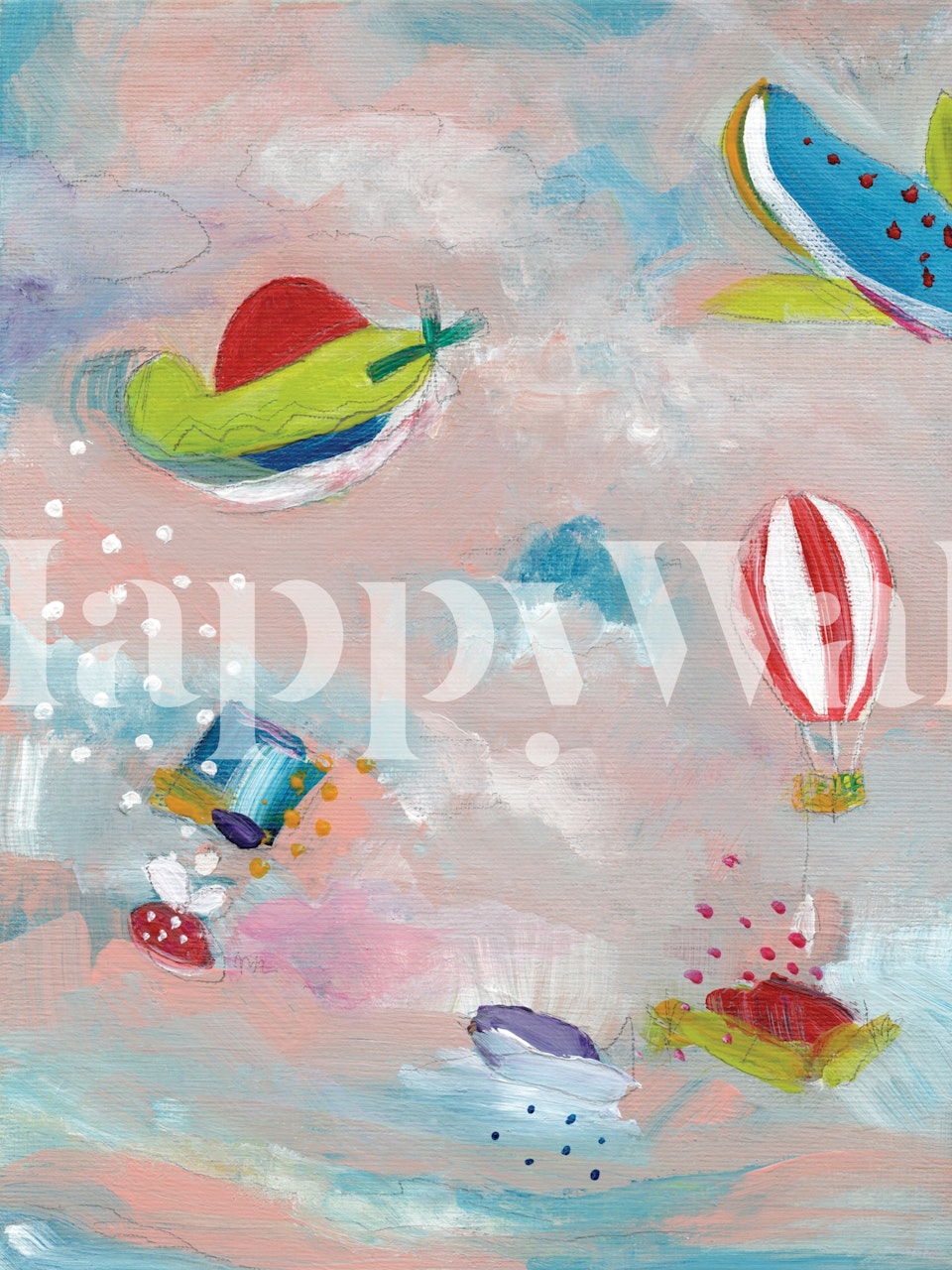 Colorful hot air balloons and clouds design wallpaper
