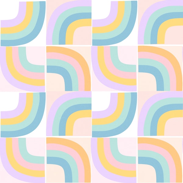 Retro Rainbow Tiles • MURAL Teal, pink, Orange