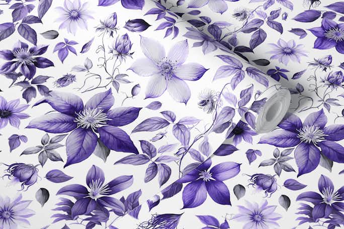 Clematis Flower Cottagecore Summer Pattern Soft Purplewallpaper roll