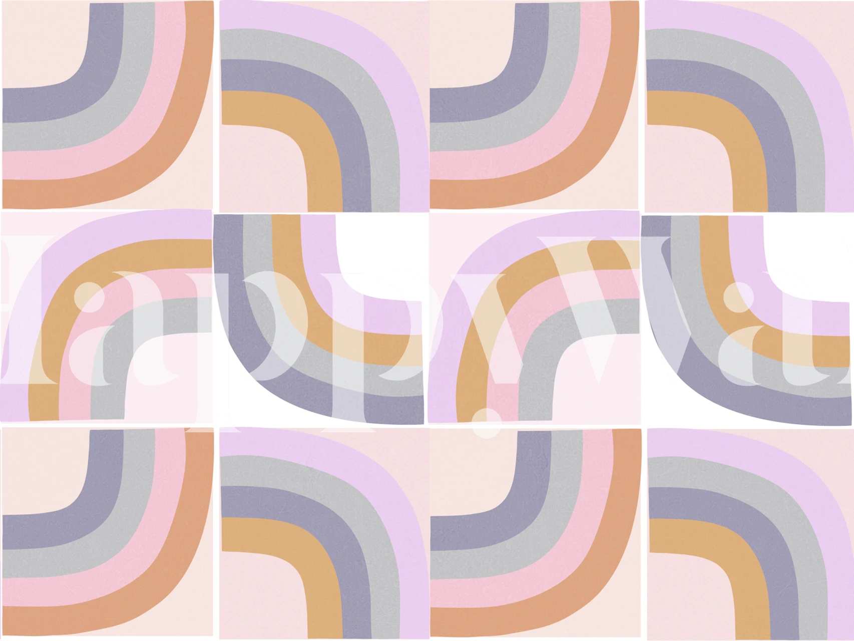 Retro rainbow mural in lilac tones