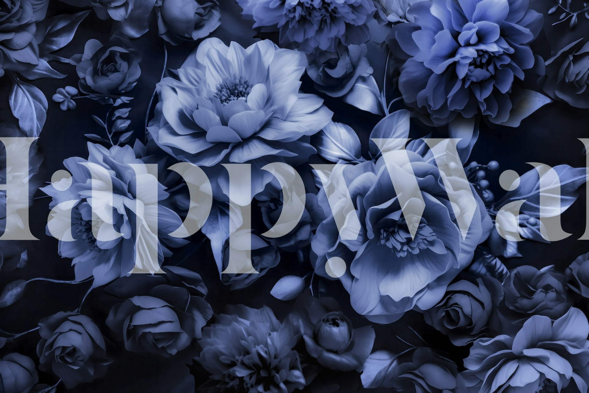 Baroque floral wallpaper design in dark blue