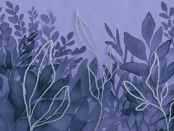 Indigo Blue Foliage And Line Art