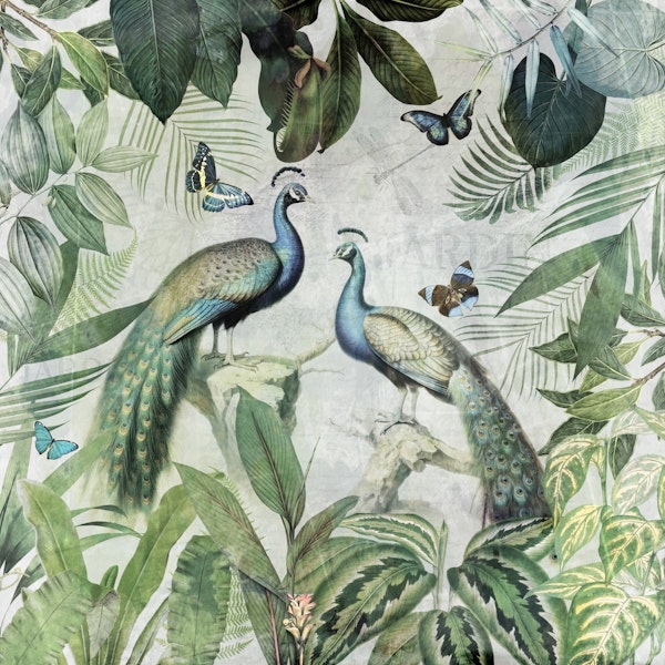 Vintage Exotic Peacocks Jungle