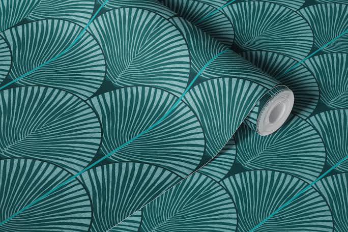Cozy japandi palms - tealwallpaper roll