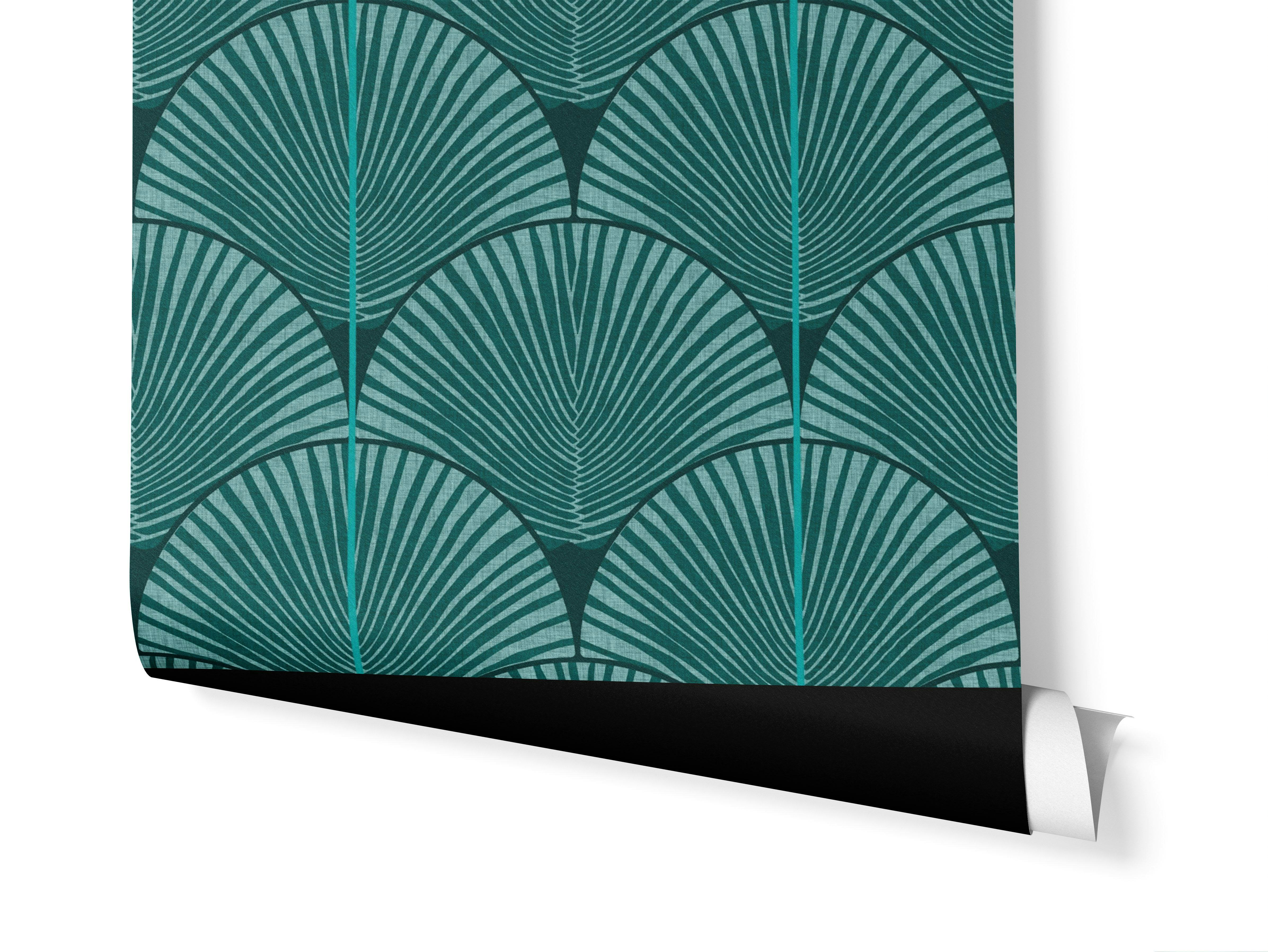 Japandi Palms Peacock Teal Large Scale wallpaper roll
