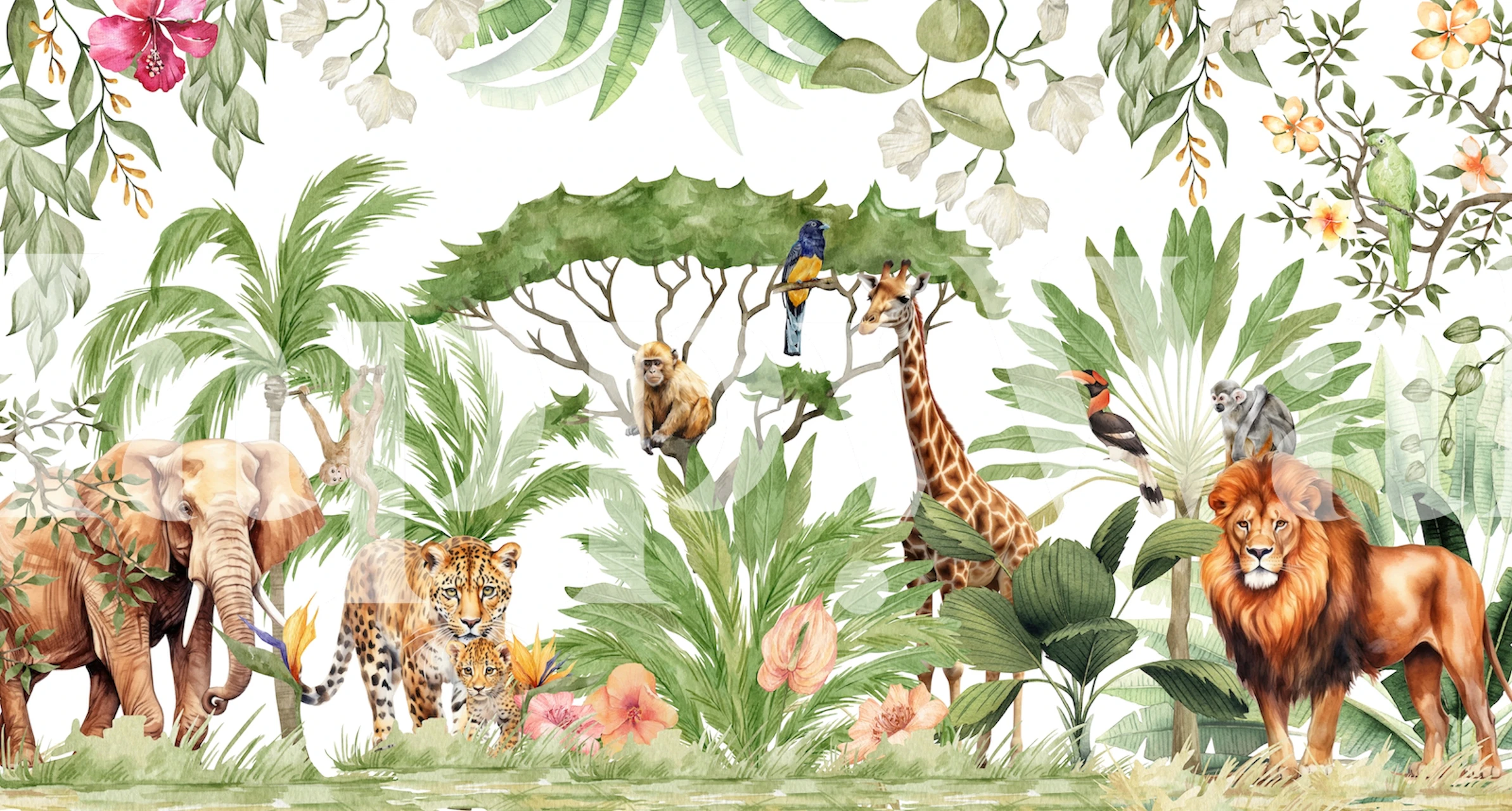 Tropical Nursery Safari Jungle behangontwerp