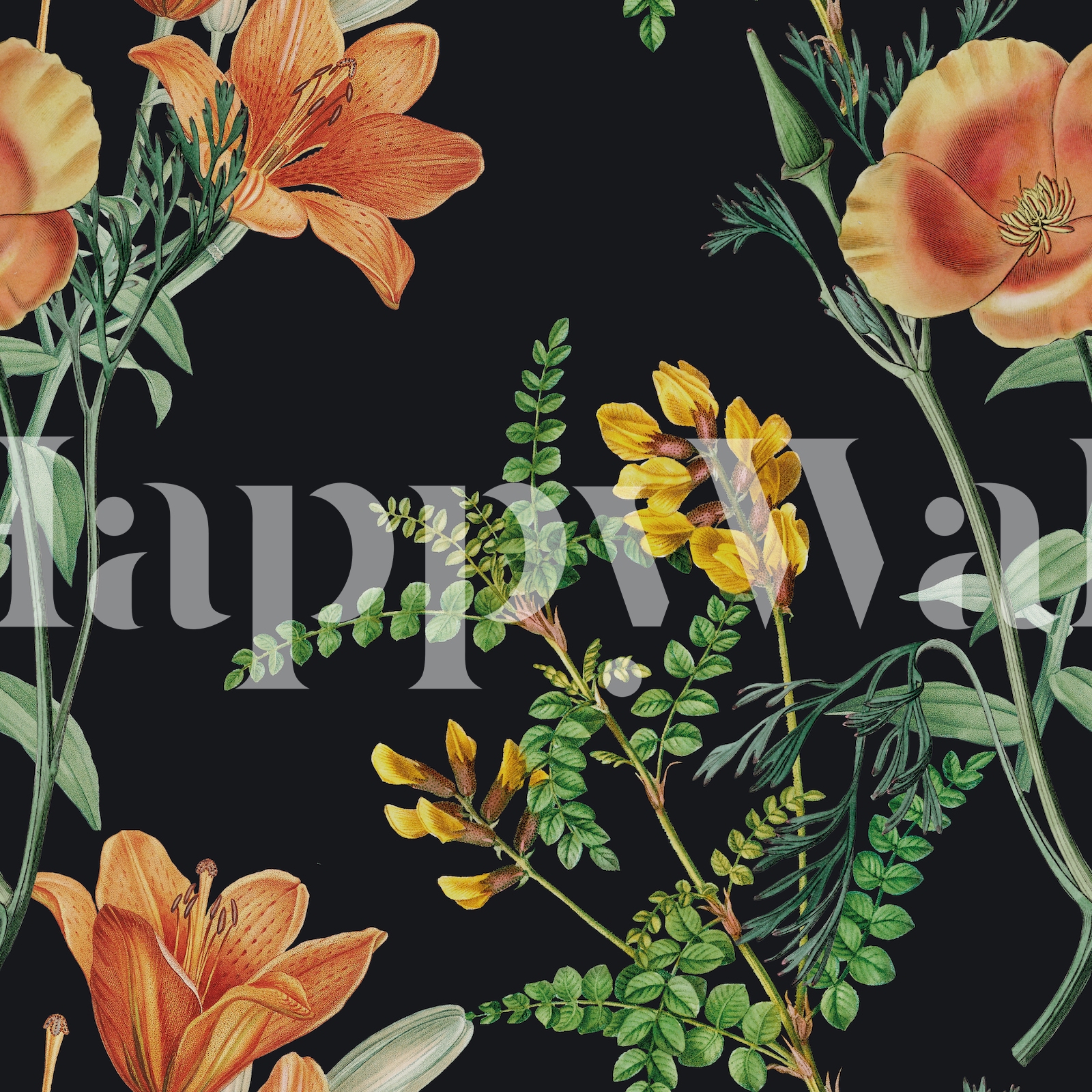 Vintage Floral Orange Wallpaper