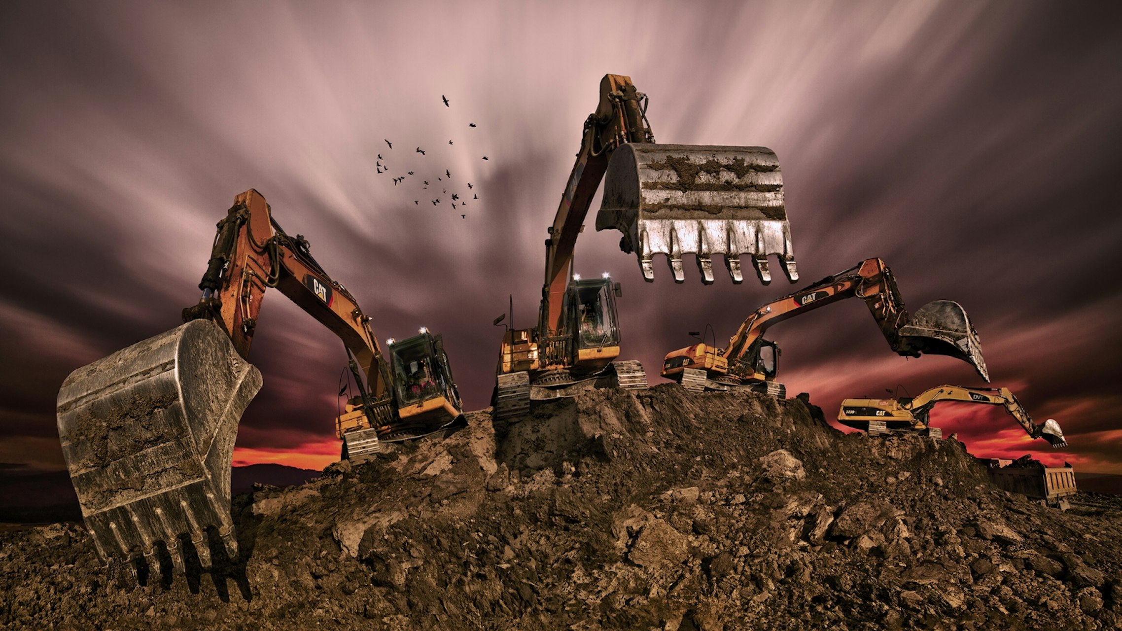 Apocalyptic mechanical invasion wall mural