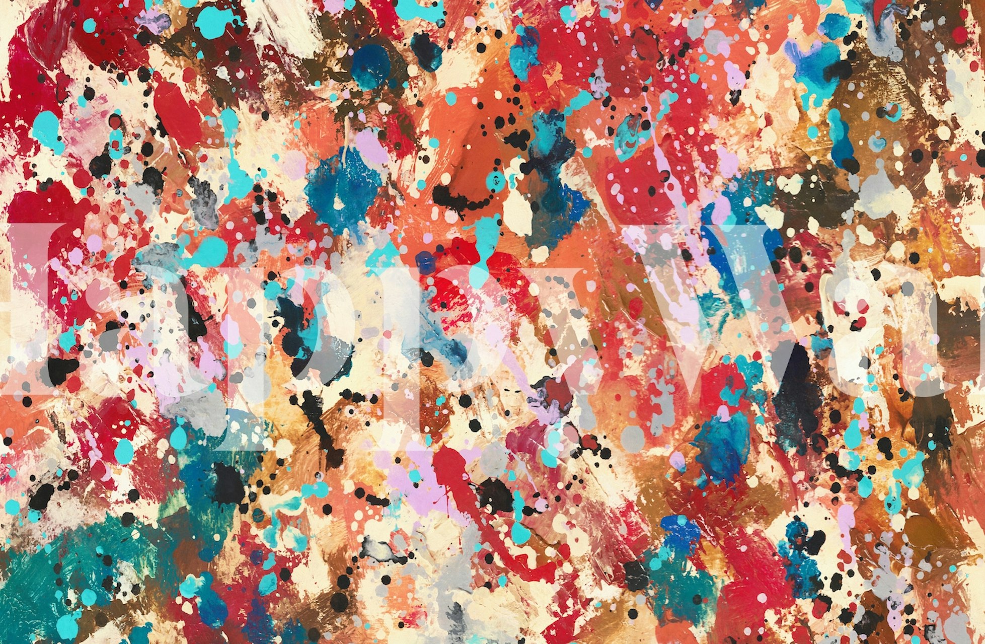 Colorful brush strokes and splashes wallpaper in a room