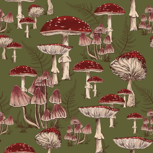 Mystical Fly Agaric Grove in Green