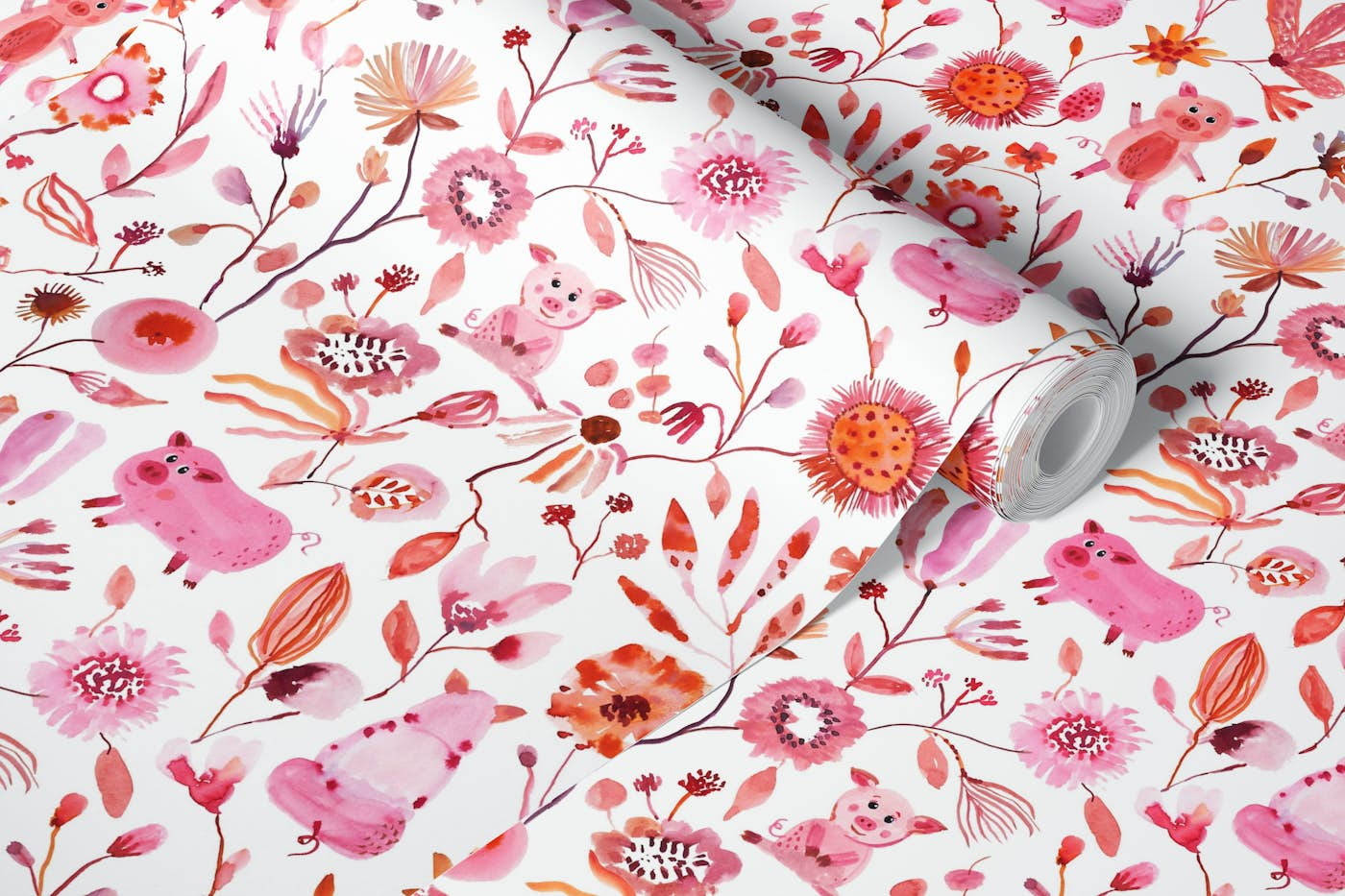 Little Pigs and Florals wallpaper roll