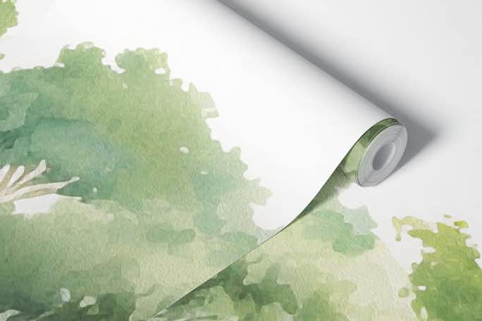 Green lush forest paintingwallpaper roll