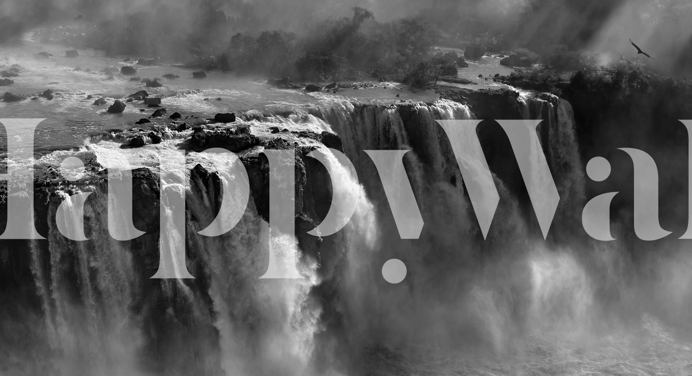 Dramatic waterfall wallpaper in a living room