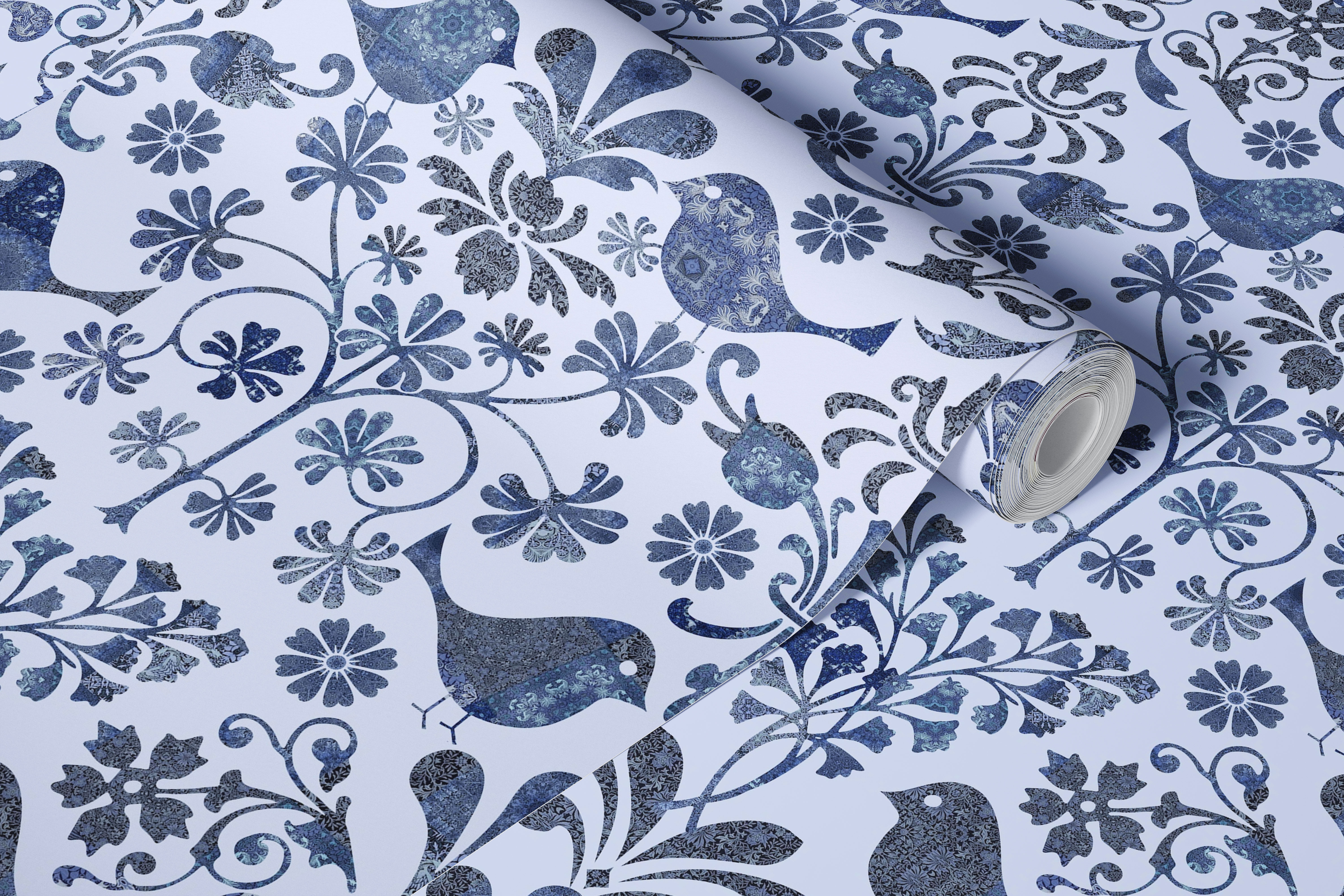 RESERVED - Scandinavian VINTAGE BLUE orders Floral - Small Pattern Wallpaper