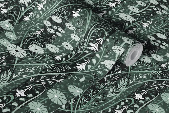 Meadow scent emerald greenwallpaper roll
