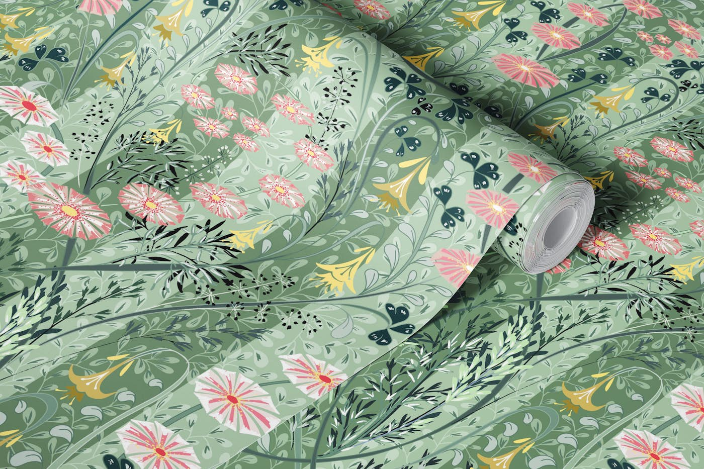 Meadow scent sage green wallpaper roll