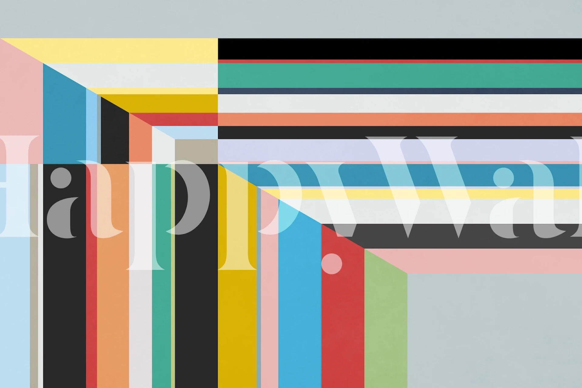 Framed 2 In abstract geometric wall mural with colorful stripes and blocks