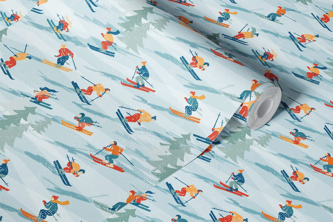 Retro Sportive Ski textured wallpaper roll