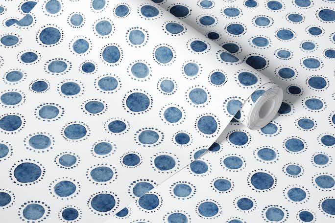 Hand painted blue dotswallpaper roll