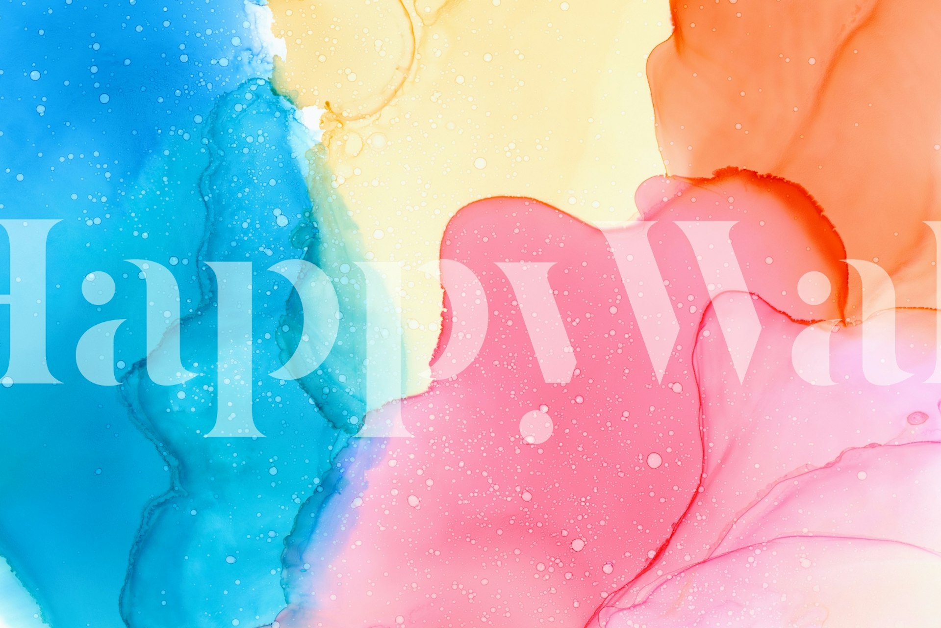 Abstract pastel watercolor wall mural with delicate blue, pink, orange, and yellow ink blends