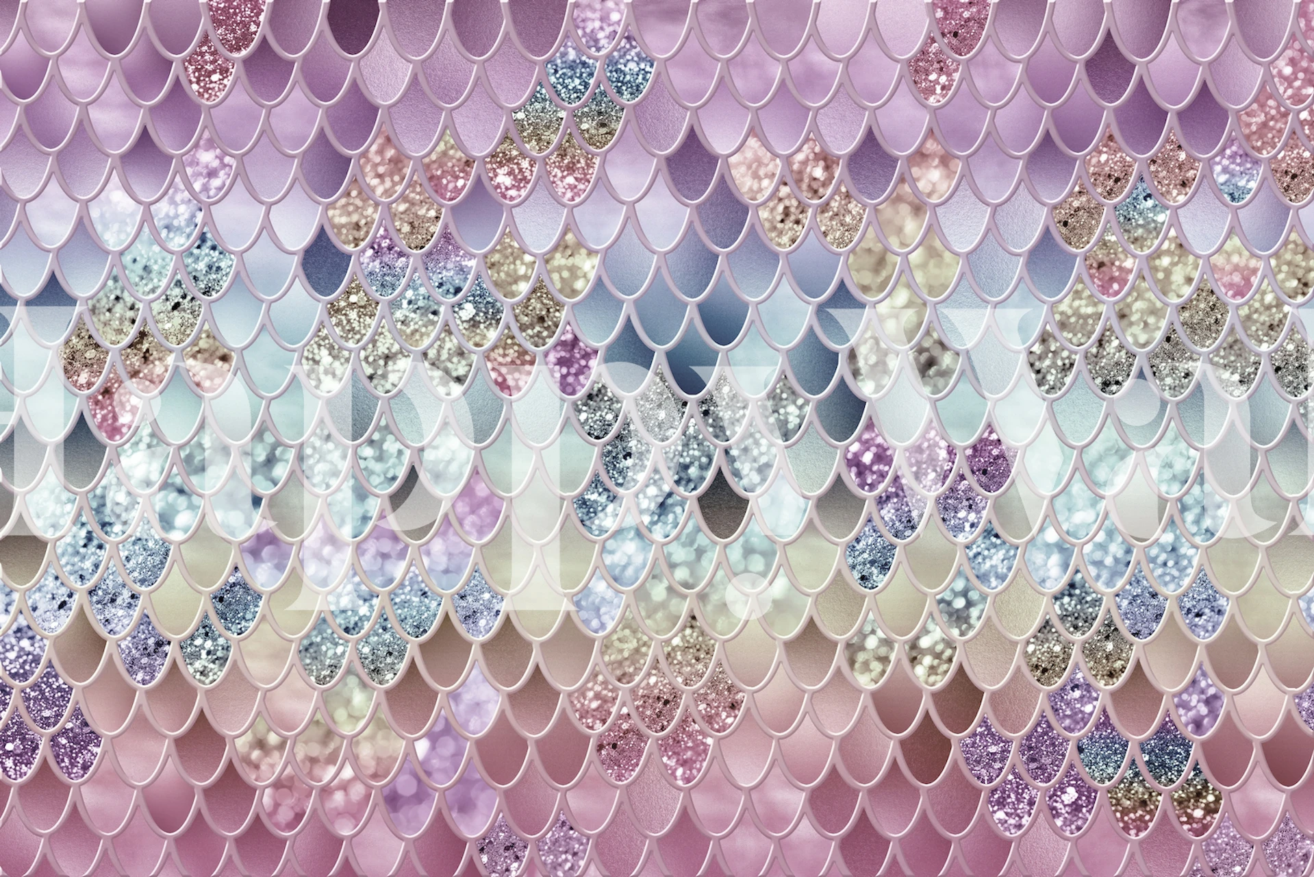 Summer Mermaid Glitter Scales behang in een kamer