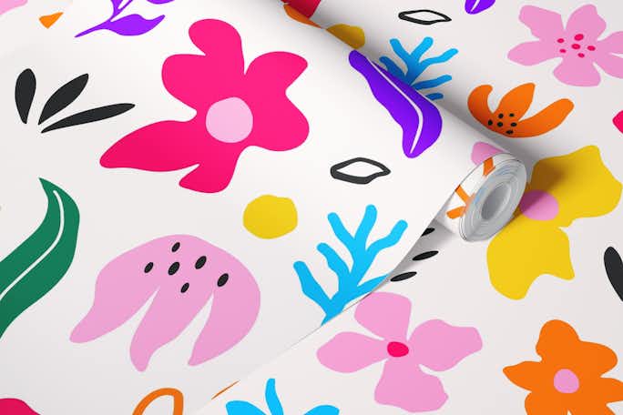 Cute Hand Drawn Kids Floral Gardenwallpaper roll