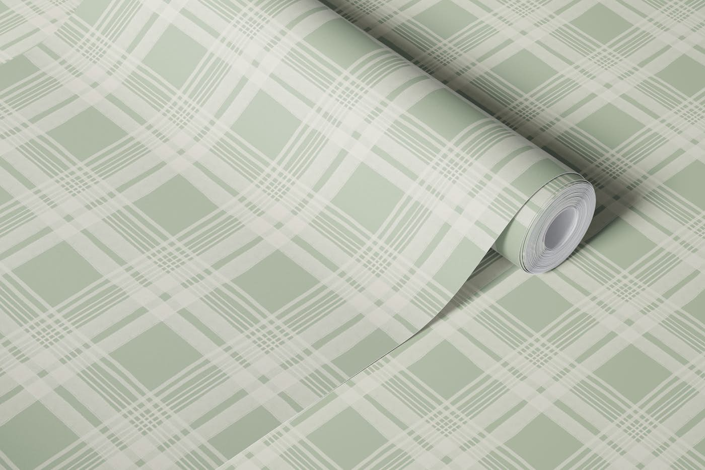 RUSTIC IRREGULAR PATCHWORK GRID in light green wallpaper roll