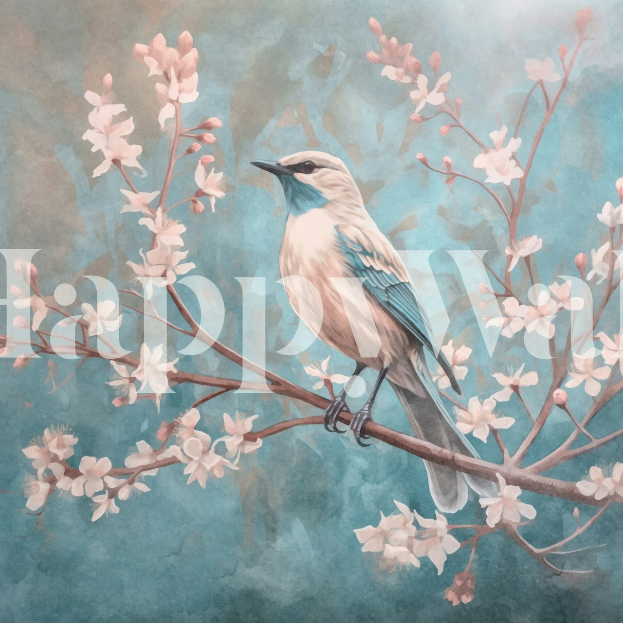 Spring Bird With Blooms design della carta da parati